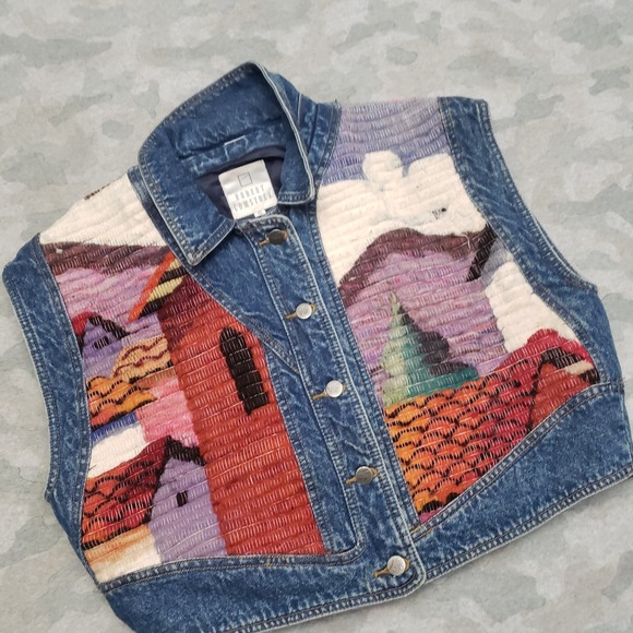 Vintage Robert Comstock Vest Womens 10 Blue Tapestry Denim Sleeveless - Picture 2 of 12